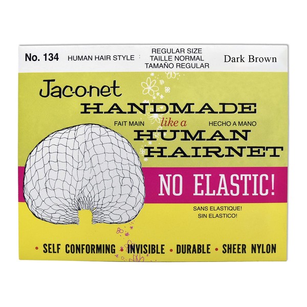 Hair Net Jac-O-Net Handmade No Elastic Regular Size, Dark Brown,1 Net Per Pack [Pack of 12]