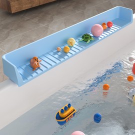 Aqqwxyq Longer Bathtub Splash Guard for Tub Kids, Silicone Water Splash Guard, Toy Tray Caddy Holder for Tub, Bathtub Splash Guard Prevent Water Spills in Bathroom (Blue)