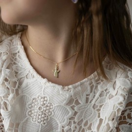 Materia Angel Pendant Gold with Chain – 925 Silver Children's Jewellery Gold-Plated with Zirconia – Gift Christening Birthday, Sterling Silver, Cubic Zirconia