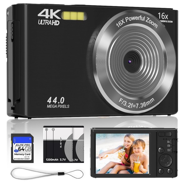Digital Camera 4K for Teens with 16X Zoom auto Focus,