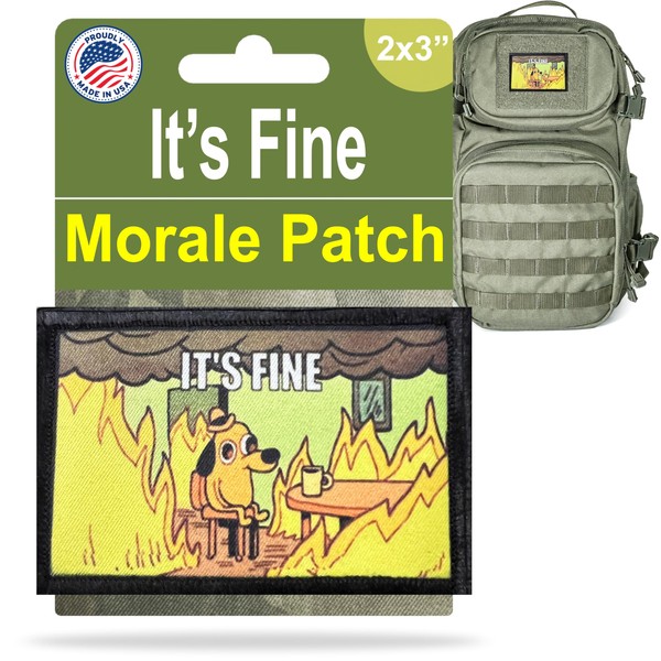 RedheadedTshirts Its Fine Burning Dog Funny Morale Patch. 2x3 inches