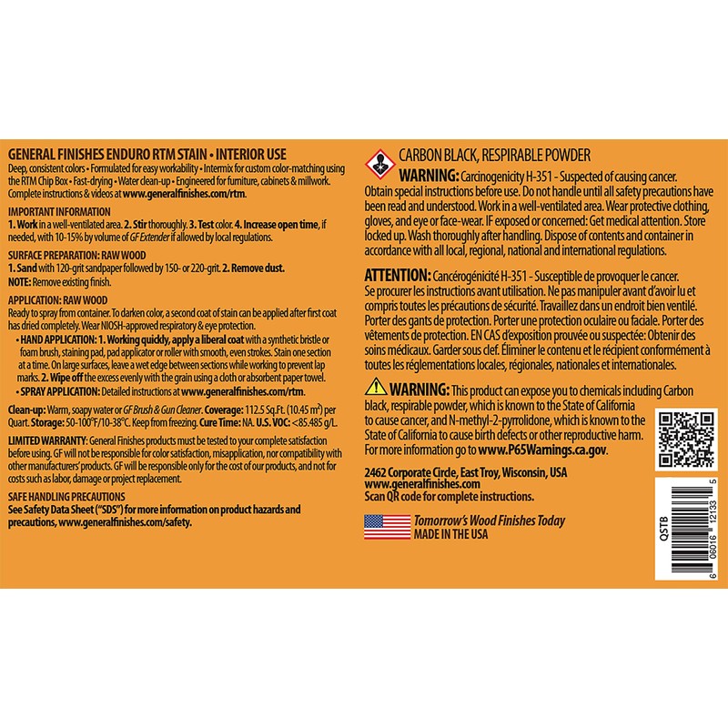 General Finishes Enduro RTM Water Based Wood Stain, 1 Quart,