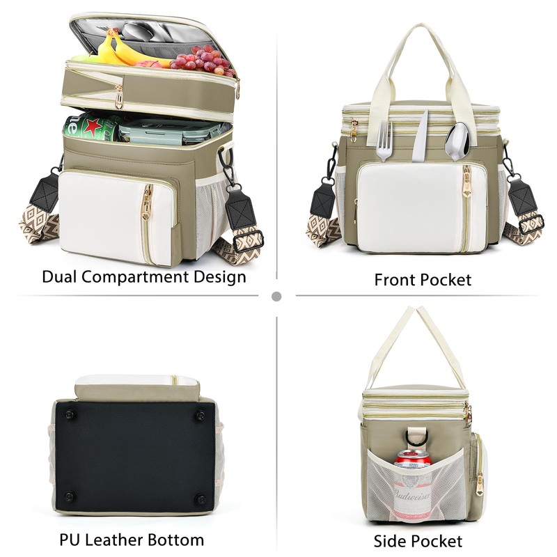 LOKASS Lunch Box for Women/Men-16L-Insulated Lunch Bag, Expandable Double-layer Leakproof