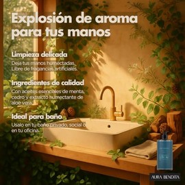Jabón Líquido para Manos 500 ml Aceites Esenciales Menta Cedro Aura Bendita | Mint Glow: frescura vibrante de menta, cedro amaderado y aloe vera; sin 