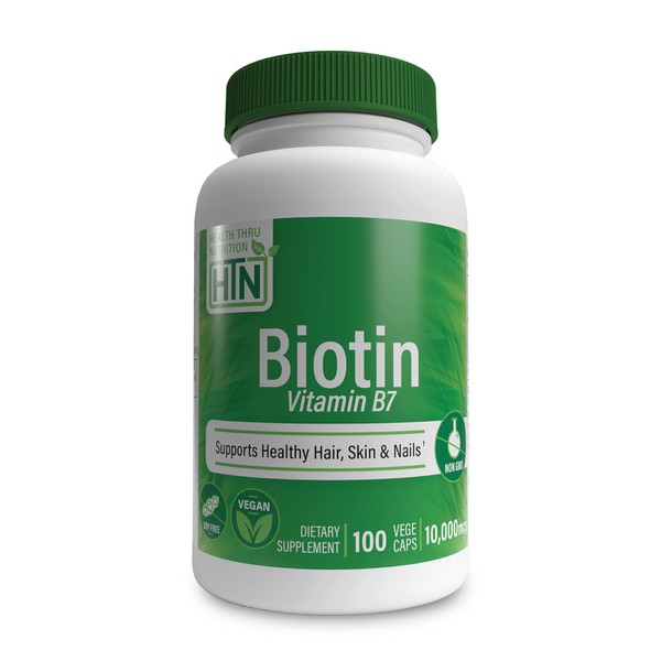 Health Thru Nutrition Biotin 10,000mcg Vegan | Vitamin B7 | Hair, Skin, Nail Support & Keratin Production| Non-GMO, Soy-Free, Gluten-Free, Hypoallergenic (Pack of 100)