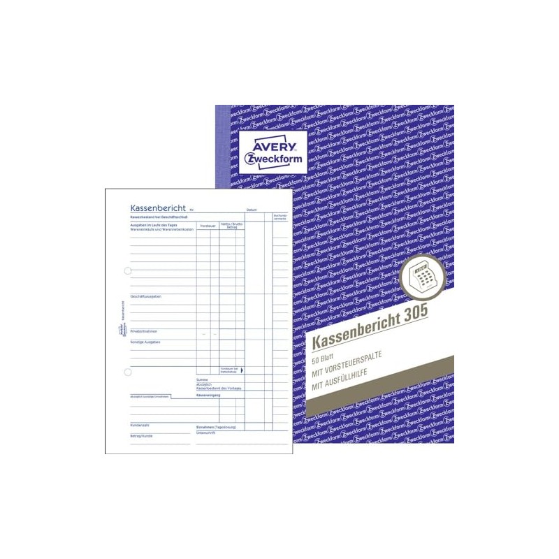 AVERY Zweckform 305 Cash Report (A5, Microperforated, Tested by Legal