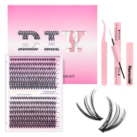 XIUSUZAKI DIY Lash Extension Kit Individual Lash Clusters Kit 280Pcs with Lash Bond and Seal and Remover Tweezers for Lash Cluster Extensions Kit for Beginner(30D+40D C Kit, 10-16mm Mixed)