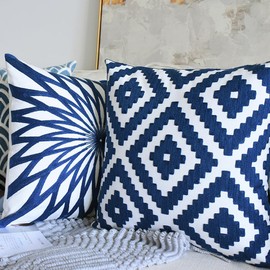 BAOKU Blue Rectangle Throw Pillow Cover 18x18 Inch for Couch Sofa Living Room, Decorative Embroidered Accent Throw Pillows Case Cushion Covers 1 Piece