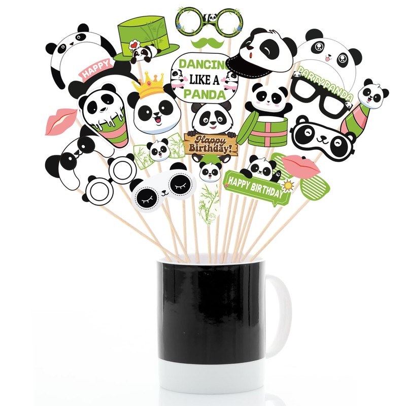 SKIRUP Panda Photo Booth Props, 24 Pieces with Sticks,Panda Theme