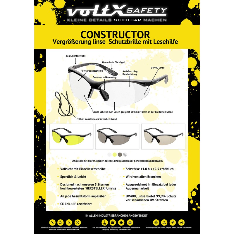 voltX Protective Glasses with Visual Strength incl. Safety cord with
