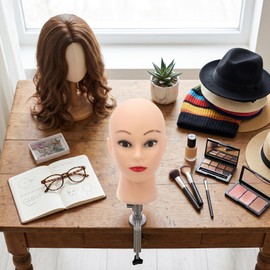 Bald Mannequin Head, PVC Manikin Head for Wigs Making and Makeup Practice, Bald Training Head with Mount Hole, Head Model for Hats Glasses Display