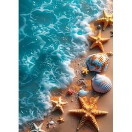 KINPLUB Beach Diamond Painting Kits for Adults, 5D Seashell Starfish Diamond Art Kits for Beginners, DIY Full Round Drill Paint by Diamonds, Home Wall Decor 12 x 16 Inch