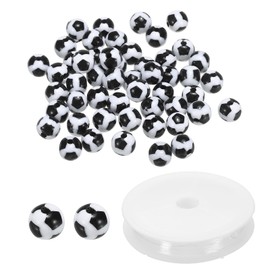 PATIKIL 10mm Acrylic Football Beads Bulk, 100 Pack Sports Ball Beads Round Sports Spacer Beads with 4.4 Yard Elastic Rope for DIY Crafts Bracelet Necklace Making, Black White