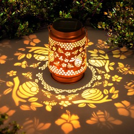 Solar Lanterns Outdoor Garden Decor, Gifts for Women, Mom, Grandma, Birthday, Thanksgiving, Decorative Waterproof Hanging Metal LED Light for Yard, Patio, Lawn, Landscape, Backyard (Bee)