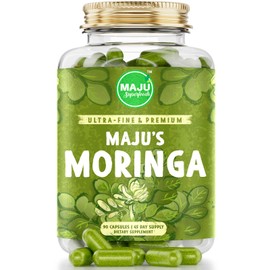 Maju Superfoods Organic Moringa Capsules, Oleifera Leaf, Extra-Fine Quality Moringa Leaves, Dried Drumstick Tree Leaves, Organic Moringa Powder Extract Supplement Capsules from Plant (90 ct)