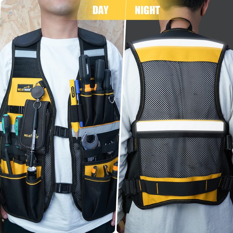 MELOTOUGH Tool Vest Reflective Safety Tool Vest with Removable Phone