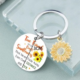 Sunflower Keychain for Women Best Friends - Long Distance Friendship Gifts with Inspirational Quote, Night Light & Engraved Heart (Birthday/Christmas/Going Away Gift)