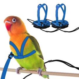 CQJ 2 pcs Pet Parrot Bird Harness and Leash, Adjustable Training Design Anti-Bite, Outdoor Flying Training Rope Kit for Bird Parrots Fits Birds Chest Between24-51cm /9.45-20inch - M (blue)
