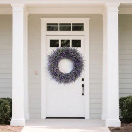 32'' Large Eucalyptus and Lavender Wreath for Front Door, Porch, Window- Artificial Eucalyptus Leaves with Lavender Wreath for Home, Farmhouse Wall Decor- Spring, Summer, Fall, All Seasons (Purple)