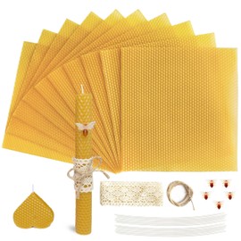 Lacaser Beeswax Candle Making Kit, 10pcs 8"x 8" 100% Beeswax Sheets for Candle Making -Include Bee Ornaments, Lace, Cotton Wicks & Hemp Rope, DIY Candles Making Supplies