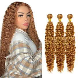 Color 27 Bundles Human Hair Blonde Deep Wave Bundle 30 Human Hair 3 Bundles 24 26 28 Inch P27/30 Deep Wave Bundle Hair Extensions