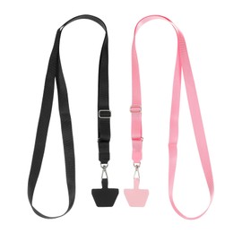 PATIKIL Smart Phone Lanyard, 2Pcs Adjustable Crossbody Cell Phone Neck Strap Lanyard with 2 Patches for Most Smartphones ID Badges Keychain, Black/Pink (73-50cm)