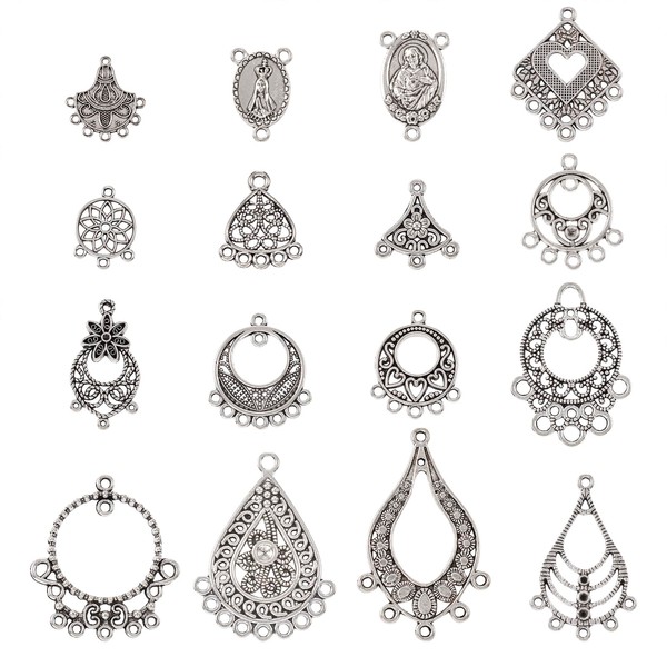 PandaHall 96pcs Chandelier Component Links Charms Pendant Antique Silver Multi