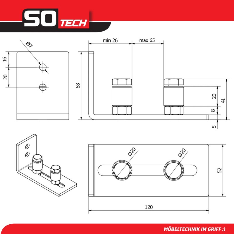SOTECH Sliding Door Floor Guide ST-BF-02 Roller Guide for Door