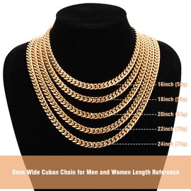 USWEL Cuban Link Chain for Men/Women 316L Stainless Steel Necklace Miami Cuban Necklaces Men's Gold/Silver Thick Chains