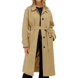 Tankaneo Womens Trench Coats Single Breasted Long Windproof Overcoat with Pockets and Belt