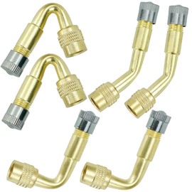 6 Pack Universal Valve Extensions, 45 Degree 90 Degree 135 Degree Valve Stem Extenders for Passenger Cars, RVs, Bicycles, Motorcycles, Trailers, and Strollers (Gold)