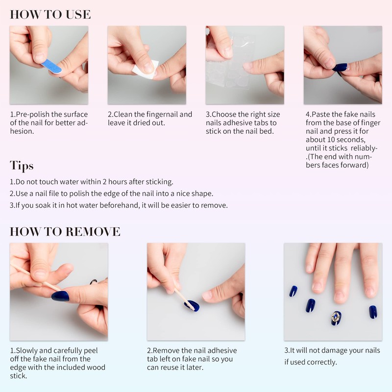 Sun&Beam Nails Handmade Nail Tip, Short, Round, False Claws, Black,