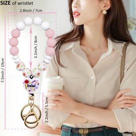 BIHRTC Bead Wristlet Keychain Bracelet House Car Keys Ring Holder Wristlet Silicone Beaded Bangle Chains Keyring Bangle Wristlet Key Chain Cute Elastic Keyring Bangle for Women Girls