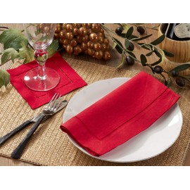SARO Red Hemstitched Dinner Napkin-20 Square-12 Ct, 20", 12 Pieces