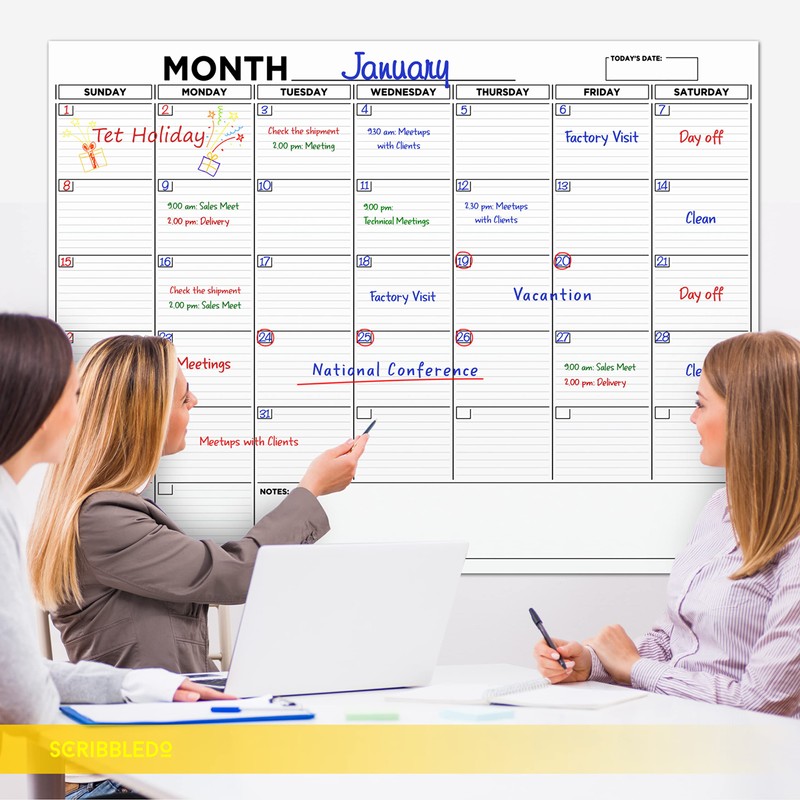 Large 36"x48" White Board Calendar Blank Dry Erase Calendar for