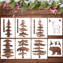 Forest Tree Stencil Set Large Pine Tree Stencils for Painting on Wood Reusable Forest Tree Mural Templates for Wall Garden Fence Window Furniture