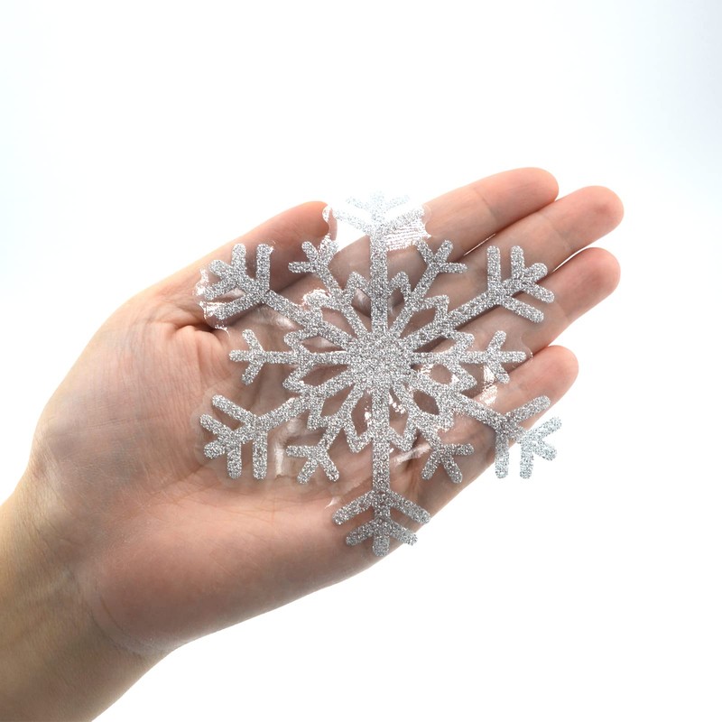 Fassory 93 Pcs Glittering Silver Snowflake Window Stickers, Reusable Winter