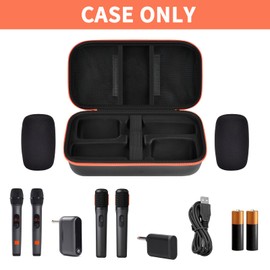 Wireless Microphone Case for JBL PartyBox & Two Mic System, Shockproof Karaoke Microphones Travel Storage Box with Mic Foam Cover, Holds 2 Mics, Receivers, Adapters, AA Batteries, Charger – Black