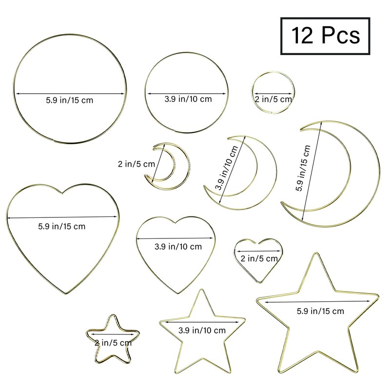 12 Pieces Metal Hoop Rings for Dream Catcher Making, Moon,