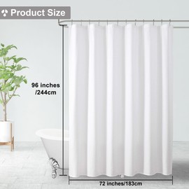 OVZME Berry Extra Long White Shower Curtain 96 Inch Long, 3D Embossed Texture Fabric Bathroom Shower Curtain, Large Hotel Bath Curtain with 12 Holes, Washable Cloth Shower Curtains, 72x96, White