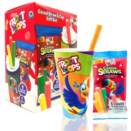 Froot Loops Cereal Straw Gift Set, Collectors Cup and Edible Straws, 90's Childhood Nostalgic Treat, 1.76 Ounces
