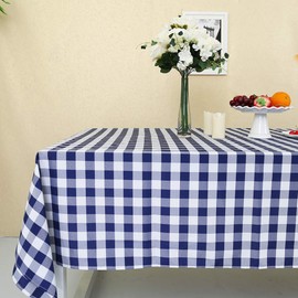 Zdada Rectangle Table Cloth - 60 x 96 inches Navy Blue and White Checkered Tablecloth Waterproof Wrinkle Resistant Polyester Table Cover for Picnic Dinner and Party