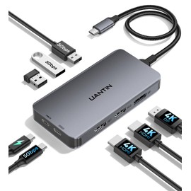 UANTIN Laptop Docking Station 3 Monitors, 8-in-1 USB C Dock with 2 HDMI, DP