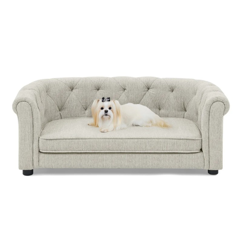 Pet Sofa with Arc-shaped Backrest and Armrests, Contemporary Rectangular Pet