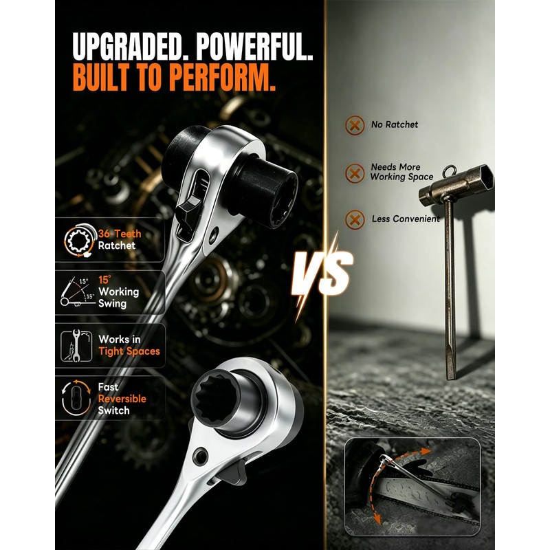 Chainsaw Wrench Tool Kit, 1/2" & 3/4" Chainsaw Tool,Ratchet Scrench