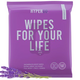 HyperGo XL Body Wipes for Women & Men – 12" x12" Rinse-Free Full Body Cleansing Wipes 20 Count Pack - Lavender | Biodegradable, Hypoallergenic, Aloe-Infused | Gym, Festival, Camping Essentials