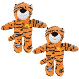 KONG Wild Knots Tiger Dog Toys (2 Pack) – Soft & Durable Plush with Knotted Rope Skeleton – Squeaks & Crinkles for Engaging Play – Minimal Stuffing for Less Mess (Medium/Large)