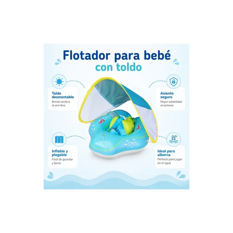 Flotador Bebé Con Techo Parasol Inflable Piscina Seguro