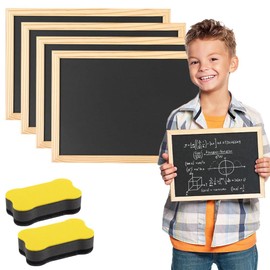 ZOYDP Pack of 4 20 x 30 cm Chalkboard Small, A4 Slate Board for Writing on Wooden Board with 2 Sponge, Blackboard Small for Children, Wedding, Memo, Party, School, Painting