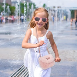 LJCTULY Girls Purse for Kids, Toddler Purse, Kawaii Crossbody Bag, Cute Plush Bag with Pink Sunglasses, Birthday Christmas Gift for Girls, Pink